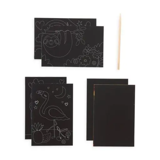 112414-4 OOLY Skrapmotiv Funtastic Friends Scratch & Scribble Mini Art Kit