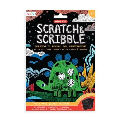 112415-3 OOLY Skrapmotiv Dinosaur Days Scratch & Scribble Mini Art Kit