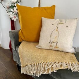 Sass & Belle Pläd Fiskbensmönstrad Senapsgul - Scandi Boho