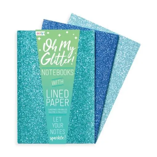 112581- OOLY Anteckningsbok Glamtastic Glitter Blue - Set om 3