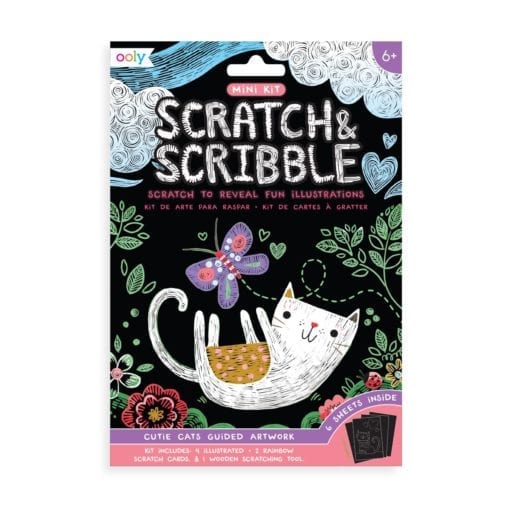 112621-3 OOLY Skrapmotiv Cutie Cats Scratch And Scribble Mini Art Kit
