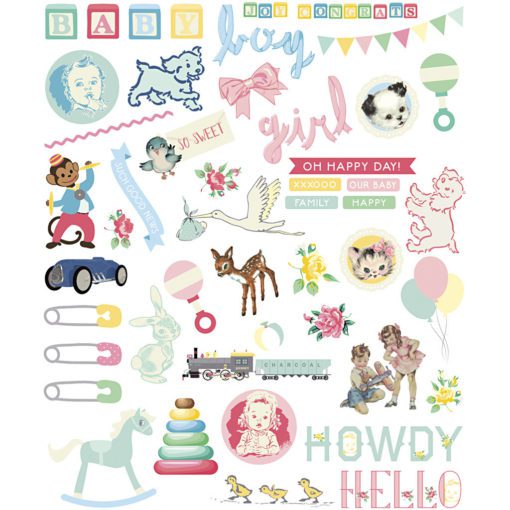 112848 Tags, Små Motiv i Utstansad Kartong Baby 15-125 mm, 120 g, 96 st