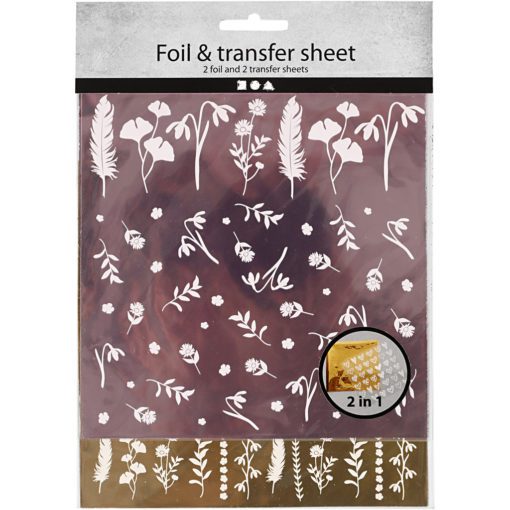 112879-2 Dekorationsfolie och Limark Motiv Blad 15x15 cm, Rosa, Guld2