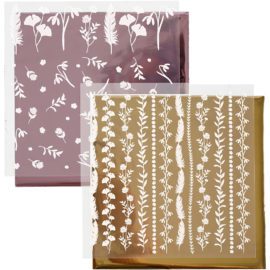 112879 Dekorationsfolie och Limark Motiv Blad 15x15 cm, Rosa, Guld2