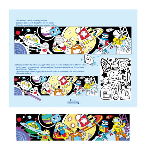 113124-3 AVENIR Färgläggningsaffisch Giant Poster Colouring Velvet Space and Robots 126x29.5 cm