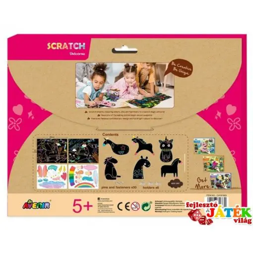 113127-5 AVENIR Skrapmotiv Scratch & Create Art Joint Puppets Unicorns