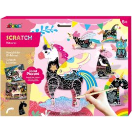 113127-5 AVENIR Skrapmotiv Scratch & Create Art Joint Puppets Unicorns