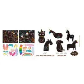 113127-5 AVENIR Skrapmotiv Scratch & Create Art Joint Puppets Unicorns