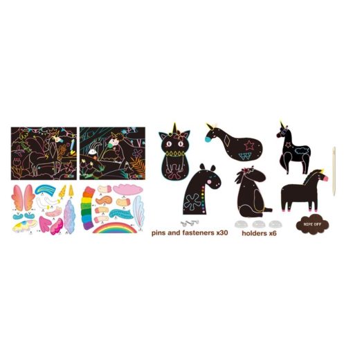 113127-5 AVENIR Skrapmotiv Scratch & Create Art Joint Puppets Unicorns
