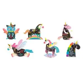 113127-5 AVENIR Skrapmotiv Scratch & Create Art Joint Puppets Unicorns