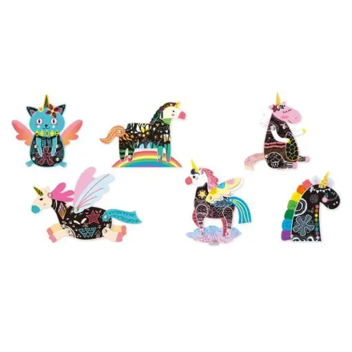 113127-5 AVENIR Skrapmotiv Scratch & Create Art Joint Puppets Unicorns