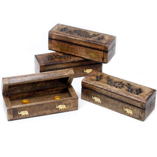 113215-2 Ancient Wisdom Rökelsebrännare Incense Cone Smoke Box Mango Wood