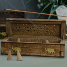 113215 Ancient Wisdom Rökelsebrännare Incense Cone Smoke Box Mango Wood