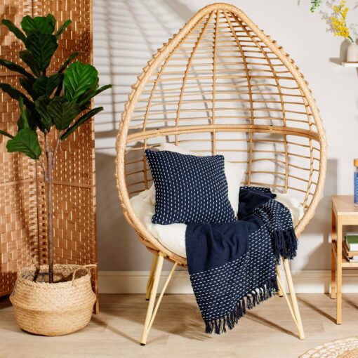 113485 Sass & Belle Prydnadskudde Blå Sashiko-inspirerad söm - Japandi2