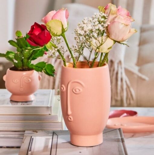 Sass & Belle Vas Rosa Abstrakt Ansikte – Plaster & Clay