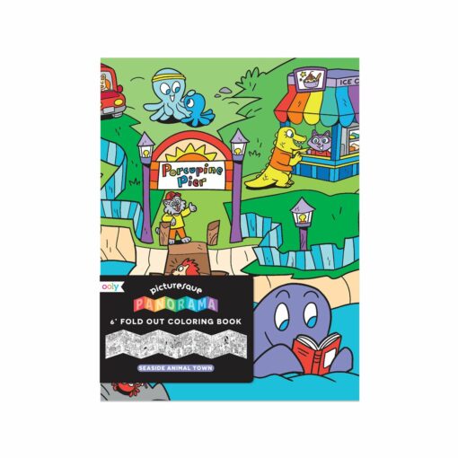OOLY Färgläggningsaffisch Panorama Seaside Animal Town 180x30 cm