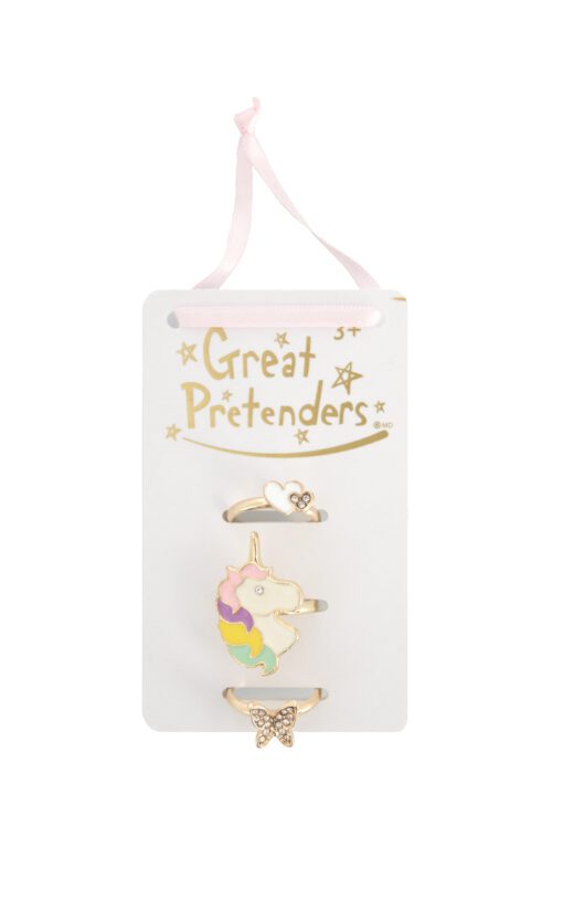 Great Pretenders 3-pack Ringar Hjärta, Enhörning, Fjäril