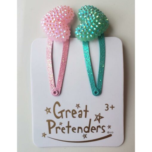 Great Pretenders Boutique 2-pack Hårspännen Hjärta Rosa/Grön