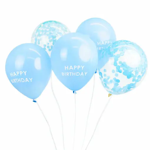 Talking Tables Ballonger 5-pack Happy Birthday Blå Konfetti