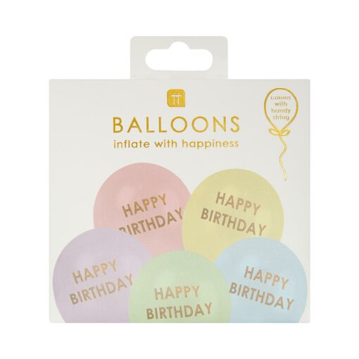 Talking Tables Ballonger 5-pack Happy Birthday Pastell