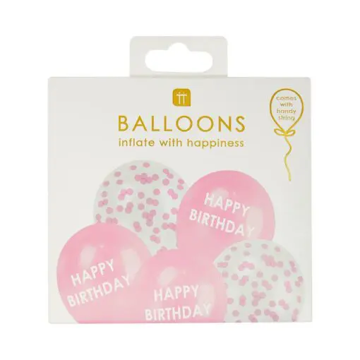 Talking Tables Ballonger 5-pack Happy Birthday Rosa Konfetti