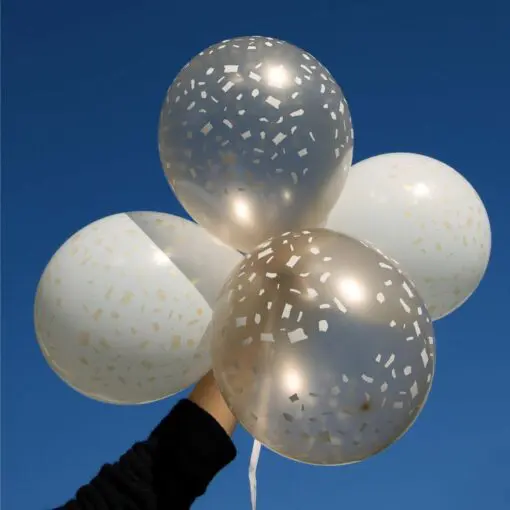Talking Tables Ballonger 5-pack Vit och Guld Konfetti