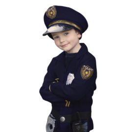5-delat Set Polisman Blå Jacka, Keps, Handklovar, Walkie Talkie, Bricka (7)