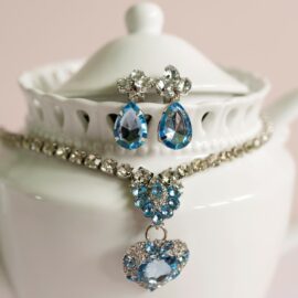 Smyckesset 4-delar Halsband & Clipsörhängen BlåSilver - the Marilyn