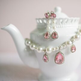 Smyckesset 4-delar Halsband, Ring & Clipsörhängen RosaPärlemor- the Coco