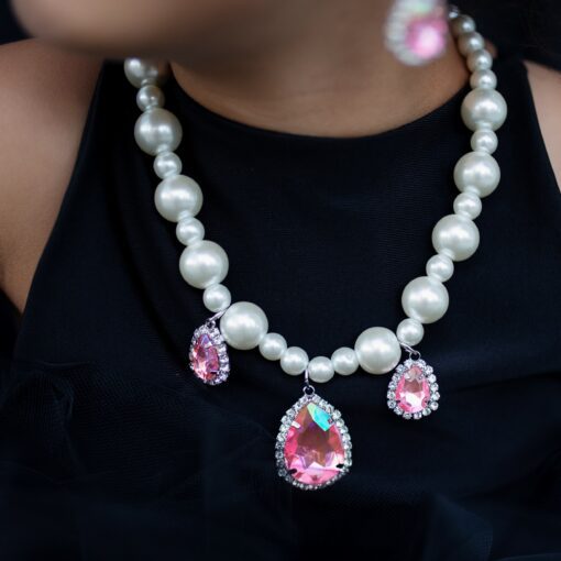 Smyckesset 4-delar Halsband, Ring & Clipsörhängen RosaPärlemor- the Coco