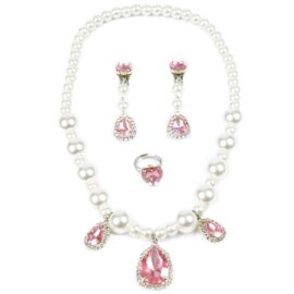 Smyckesset 4-delar Halsband, Ring & Clipsörhängen RosaPärlemor- the Coco