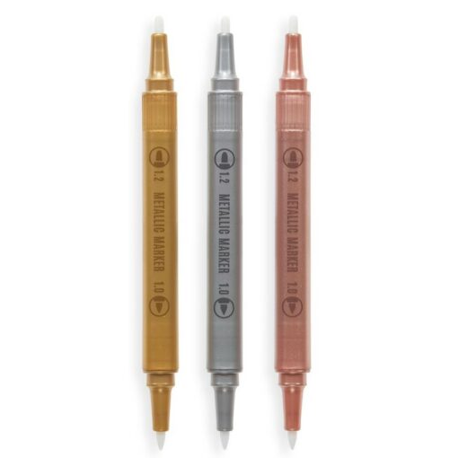 3-pack Pennor i Metallic med Dubbelspets Guld, Silver & Brons (4)