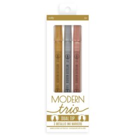 3-pack Pennor i Metallic med Dubbelspets Guld, Silver & Brons (4)