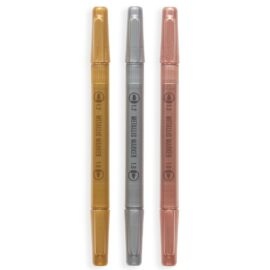 3-pack Pennor i Metallic med Dubbelspets Guld, Silver & Brons (4)