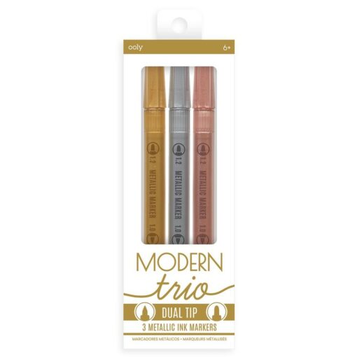 3-pack Pennor i Metallic med Dubbelspets Guld, Silver & Brons (4)