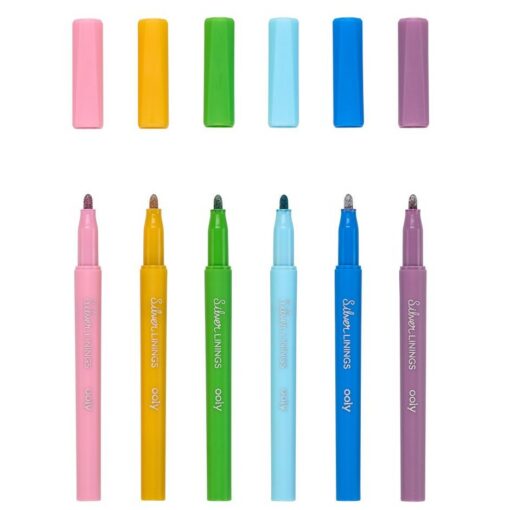 6-pack Pennor i Silvermetallic med Kontur-effekt i Tusch - Silver Linings Outline Markers