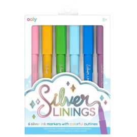 6-pack Pennor i Silvermetallic med Kontur-effekt i Tusch - Silver Linings Outline Markers