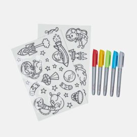 Aktivitets Kit Flyttbara Väggdekaler + 5 Tuschpennor - Space Animals