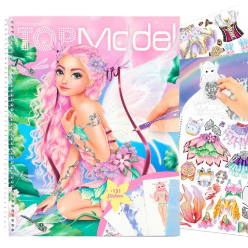 TOPModel Fantasy Spiralbunden Målarbok Styla med Stickers